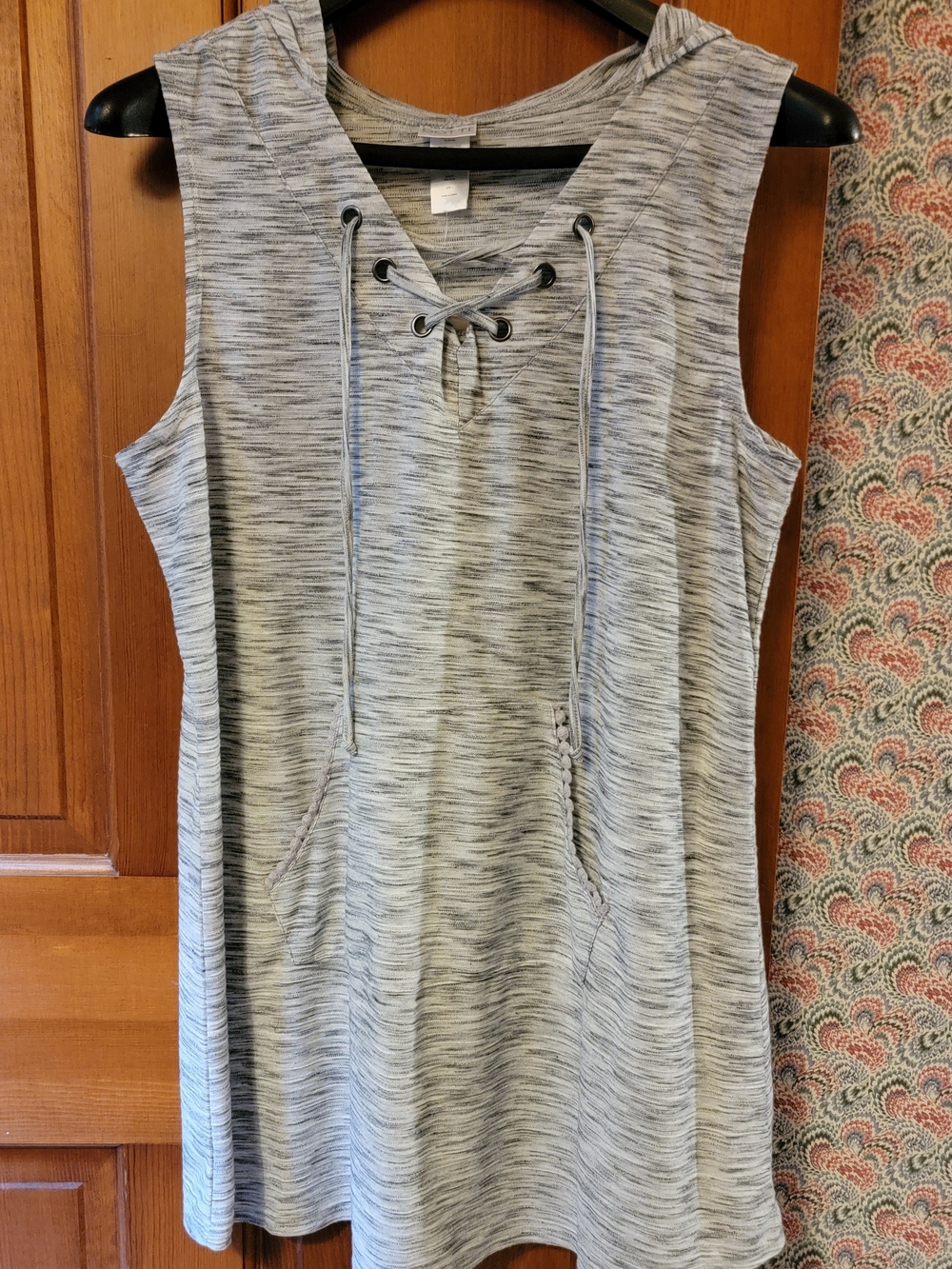 NWT Dotti Grey Space Dye Lace Up Sleeveless Hoodie Swim Cover Up Large